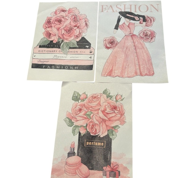 Fashion Illustration Art Prints with Pink Roses - Picture 1 of 6